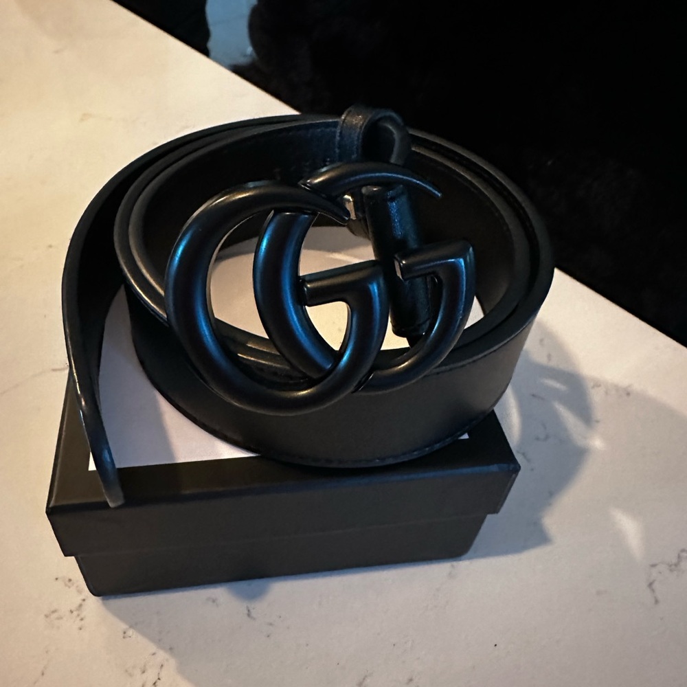 New GG Black Leather Belt with Black Buckle